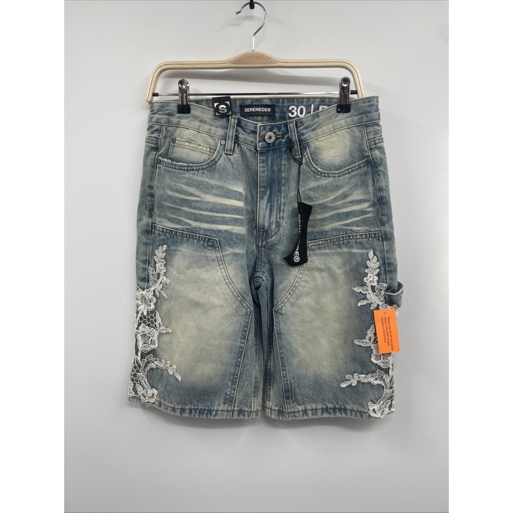 Serenede Carpenter Shorts Mens 30 Blue Denim Cotton Stretch Relaxed Fit NWT